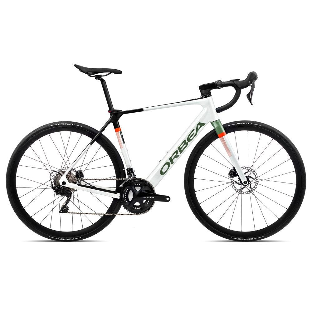 Orbea Bici da Corsa Elettrica Carbonio - Orbea GAIN M30 105 - 2023 - White Chic - Green Artichoke (gloss)