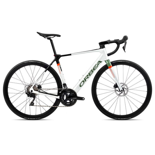 Orbea Bici da Corsa Elettrica Carbonio - Orbea GAIN M30 105 - 2023 - White Chic - Green Artichoke (gloss)